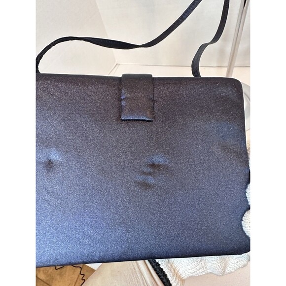 Saks Fifth Avenue Vintage Italy Black Satin Cocktail Purse With Jewel Clasp - Picture 3 of 11